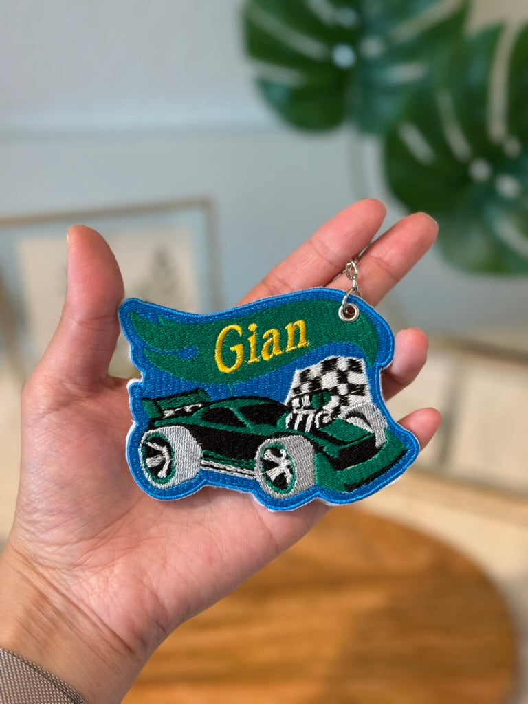 Race Car Embroidered Keychain