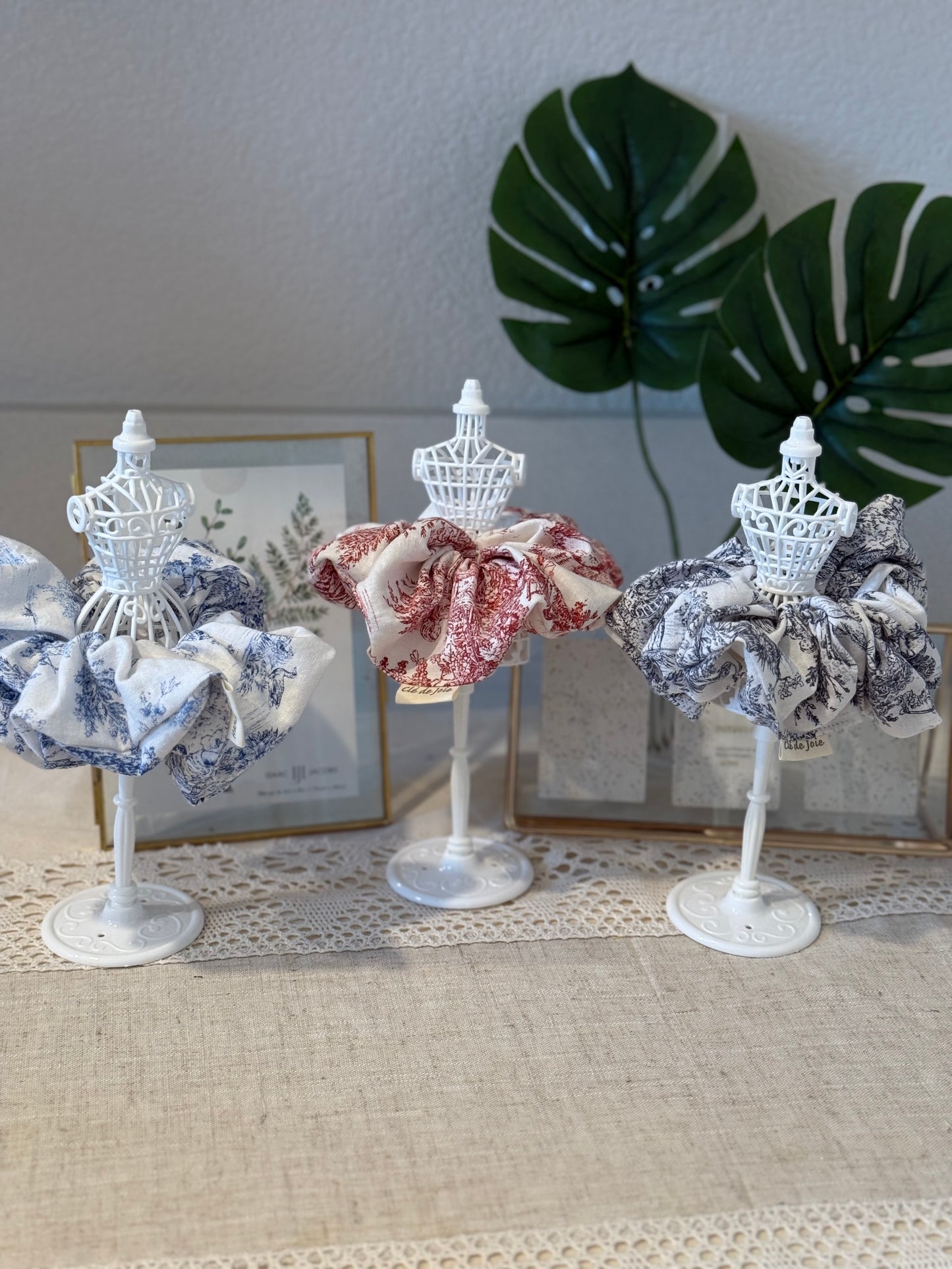 Inspired Toile Scrunchie – Soft Handmade Hair Tie – French Floral Print Hair Accessory –
