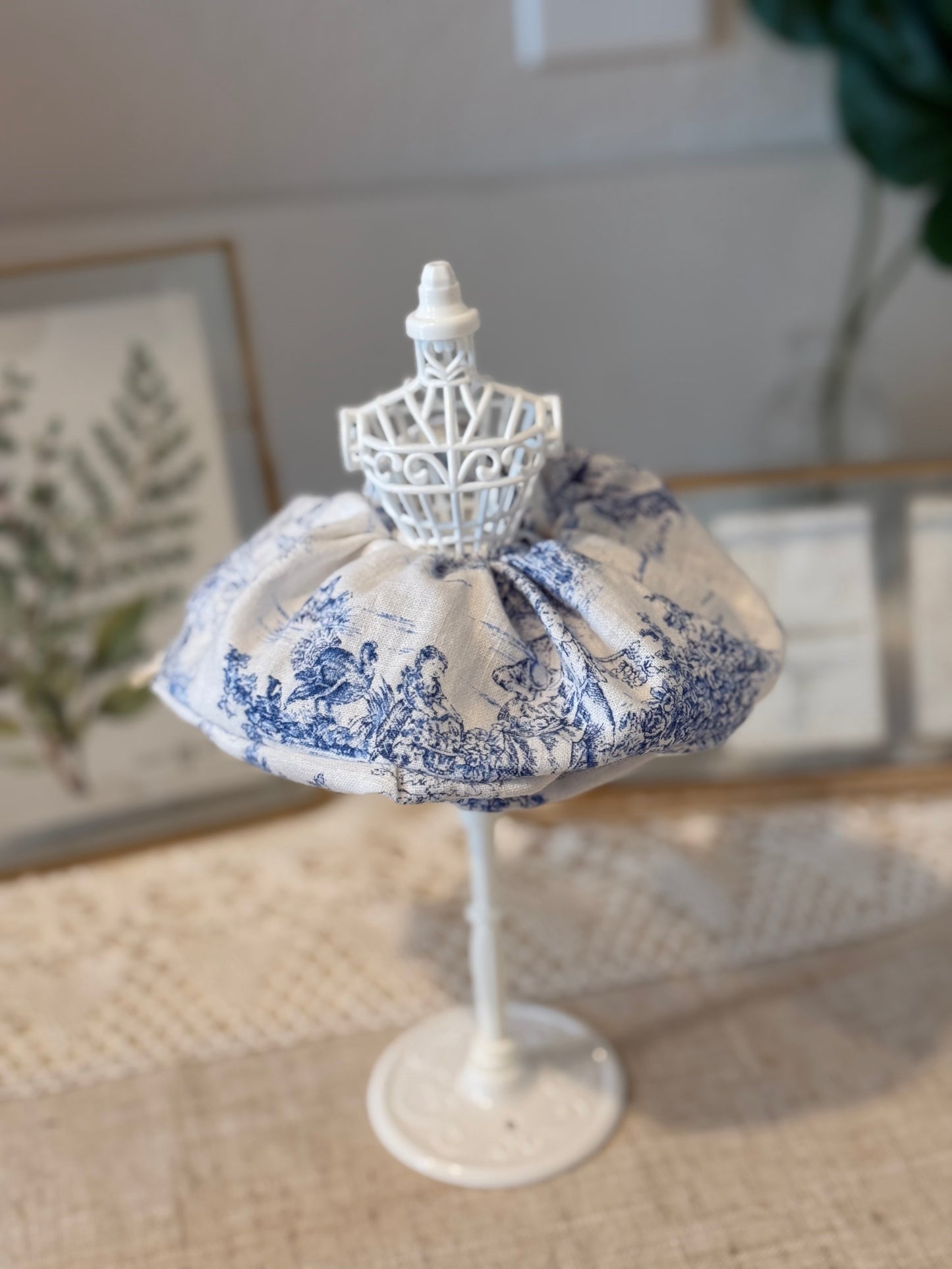 Inspired Toile Scrunchie – Soft Handmade Hair Tie – French Floral Print Hair Accessory –