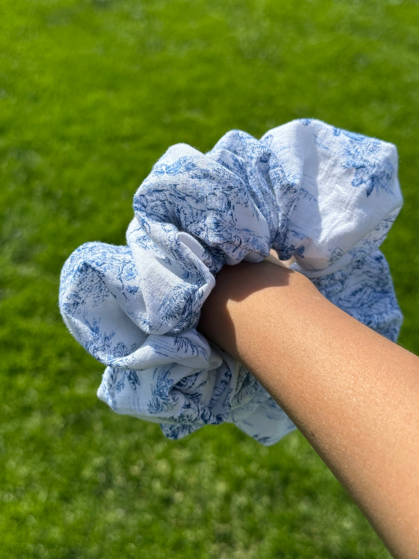 Inspired Toile Scrunchie – Soft Handmade Hair Tie – French Floral Print Hair Accessory –