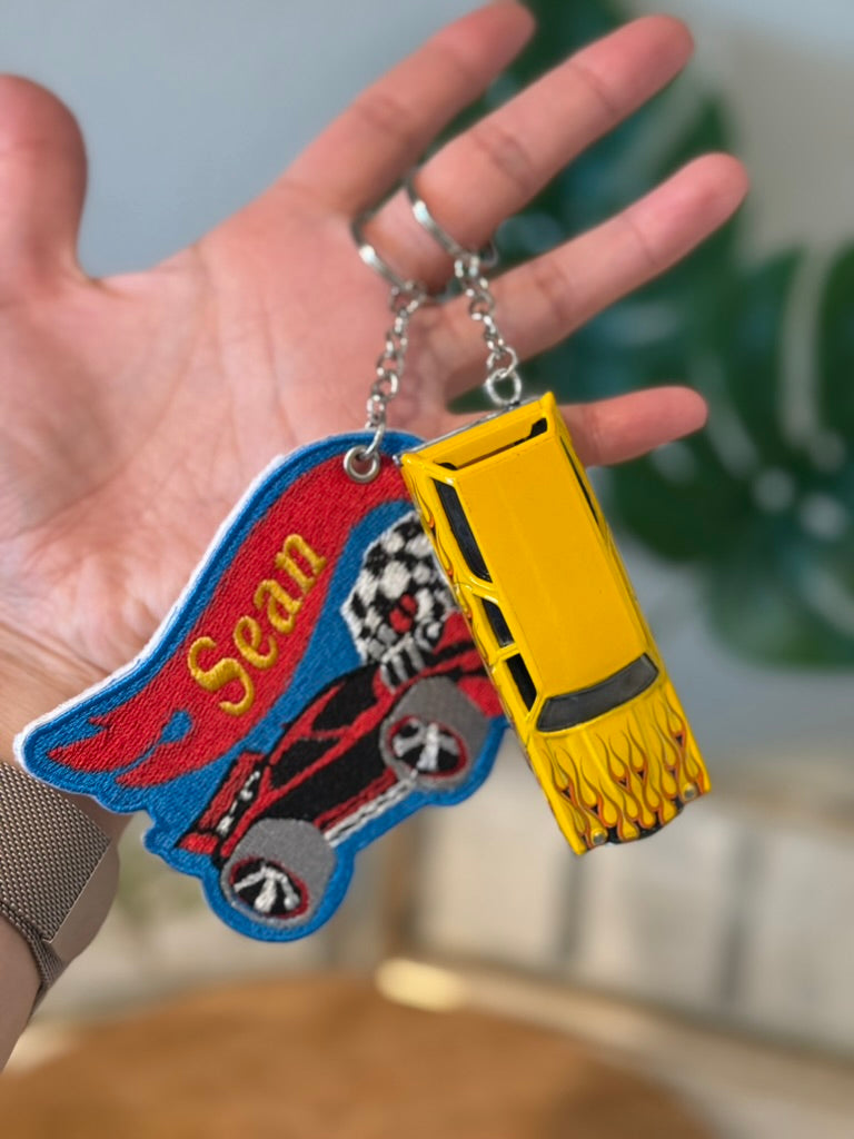 Race Car Embroidered Keychain