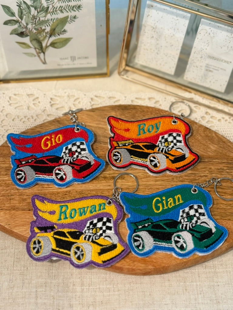 Race Car Embroidered Keychain
