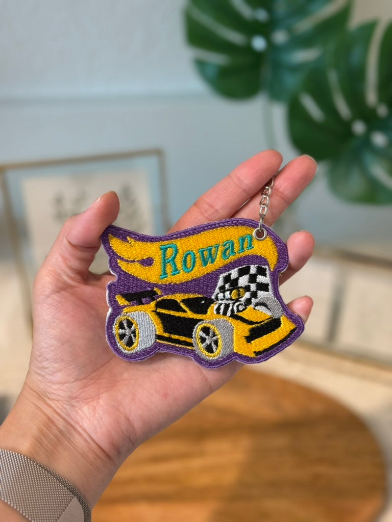 Race Car Embroidered Keychain