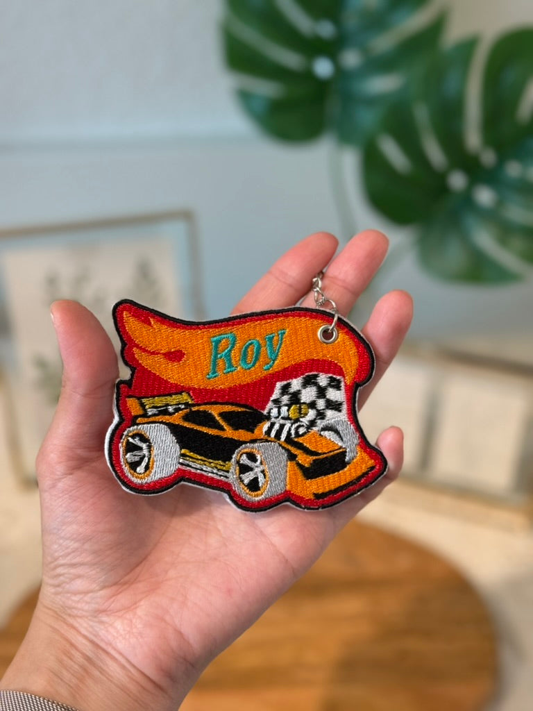 Race Car Embroidered Keychain