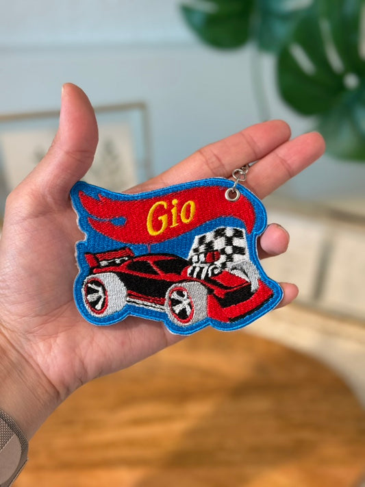 Race Car Embroidered Keychain