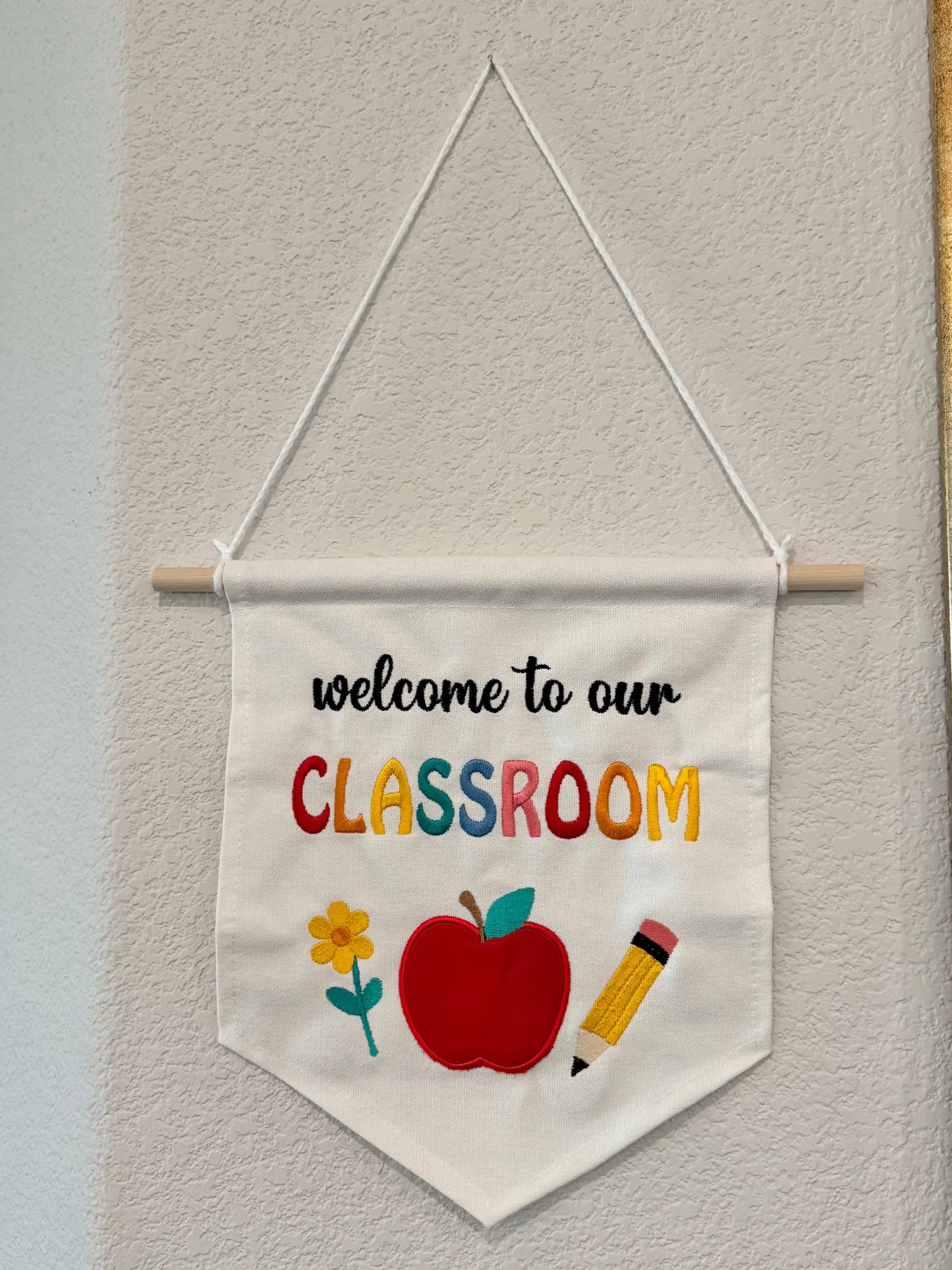 Welcome to Our Classroom Embroidered Banner – Custom Classroom Door Sign – Teacher Wall Décor – Back to School Gift