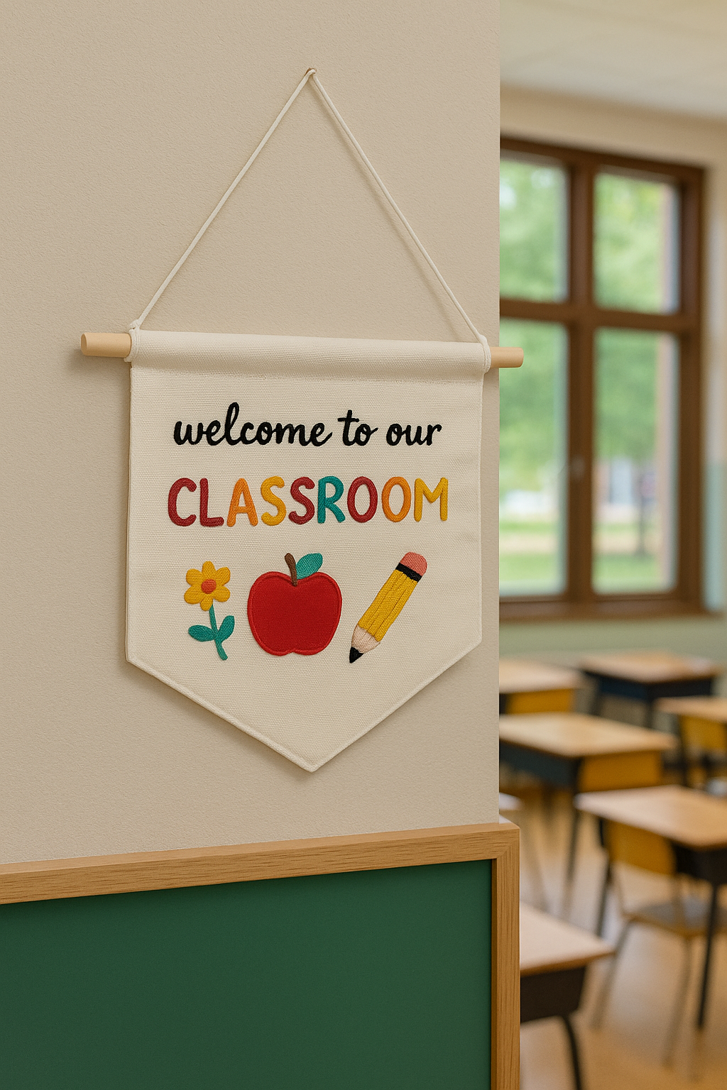 Welcome to Our Classroom Embroidered Banner – Custom Classroom Door Sign – Teacher Wall Décor – Back to School Gift