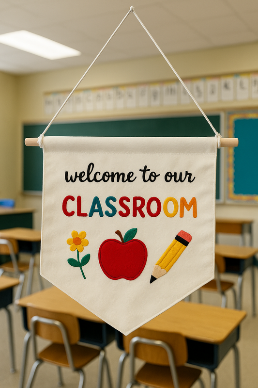 Welcome to Our Classroom Embroidered Banner – Custom Classroom Door Sign – Teacher Wall Décor – Back to School Gift
